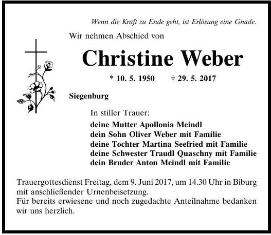 Todesanzeige Weber Christl