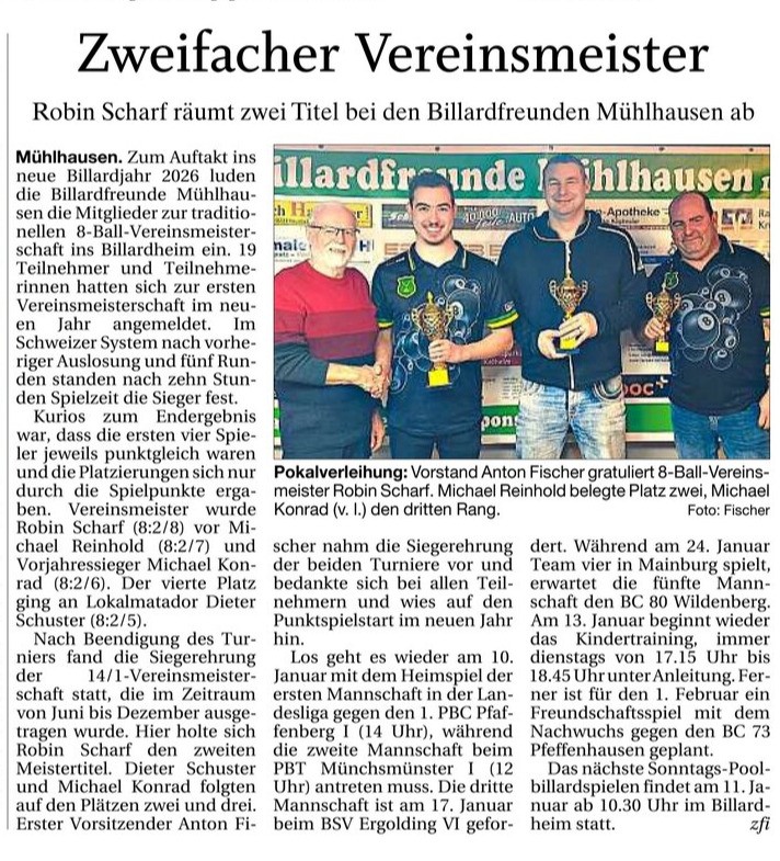 10.01.2026 Zweifacher Vereinsmeister 8 Ball VM